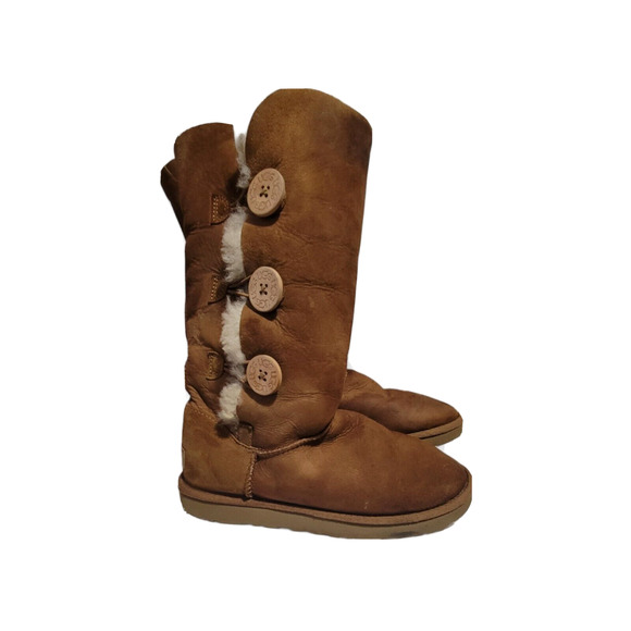 UGG 13" Tall Women's Bailey Button Triplet Chestnut Brown Boots Size 8 - Picture 2 of 4